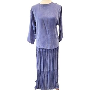 Sedona Stitchery two piece skirt blouse sandwashed blue sz S boho hippie Rayon
